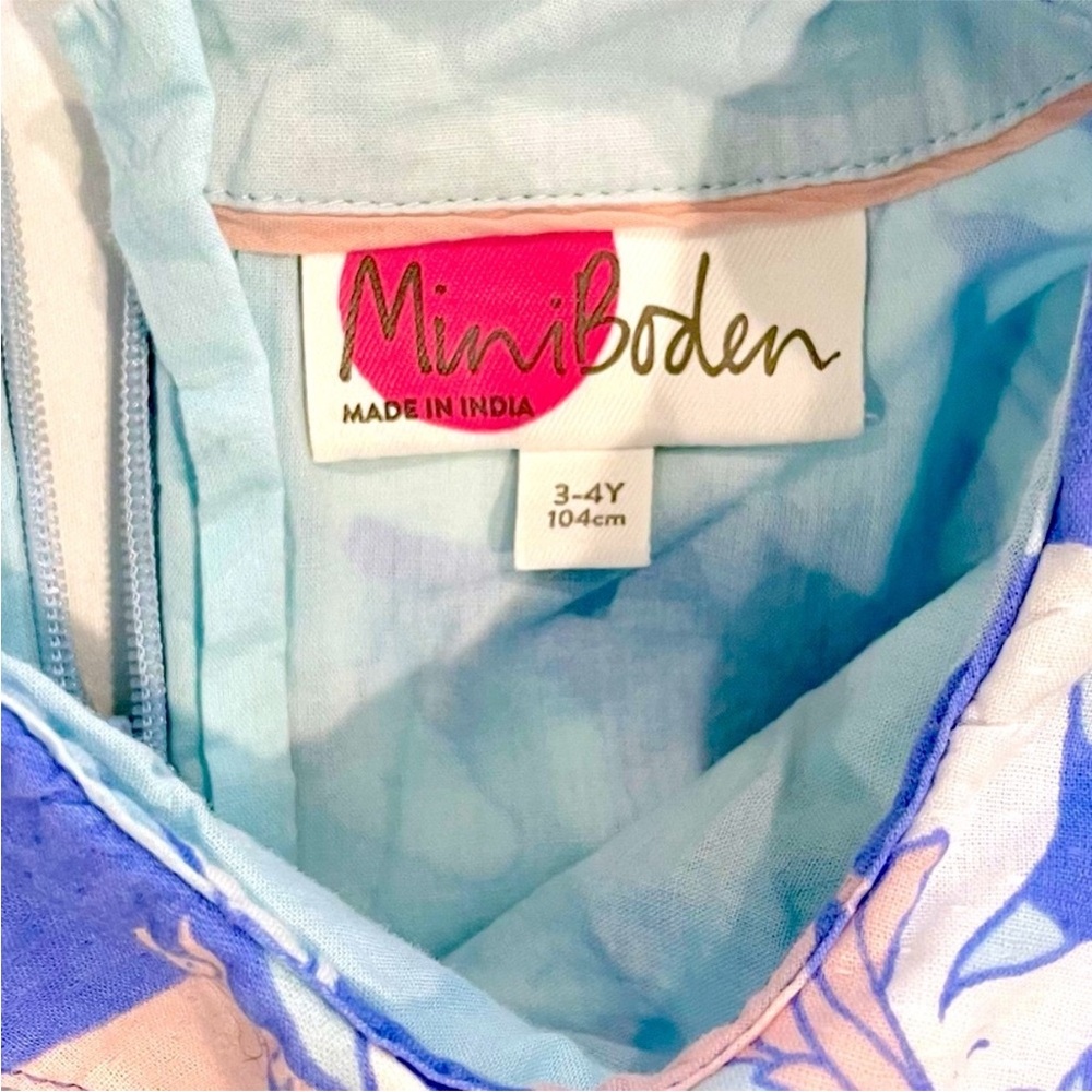 Mini Boden Blue Unicorns Dress Girls 3-4 Y 3T 4T Clouds Cotton Peter Pan Collar - Picture 4 of 6